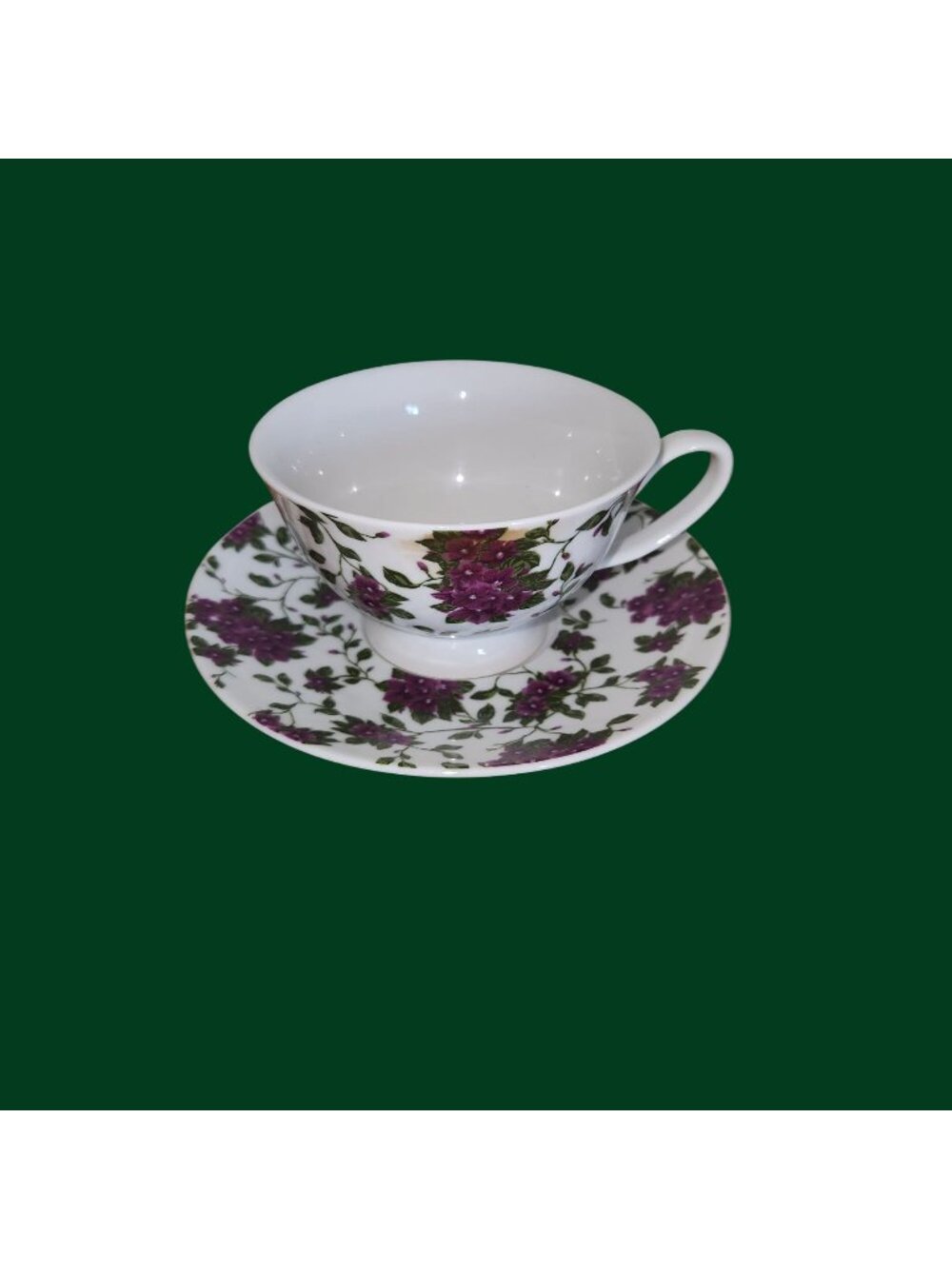 Avon 2012 Floral Bone China Teacup & Saucer Set With Purple Flowers